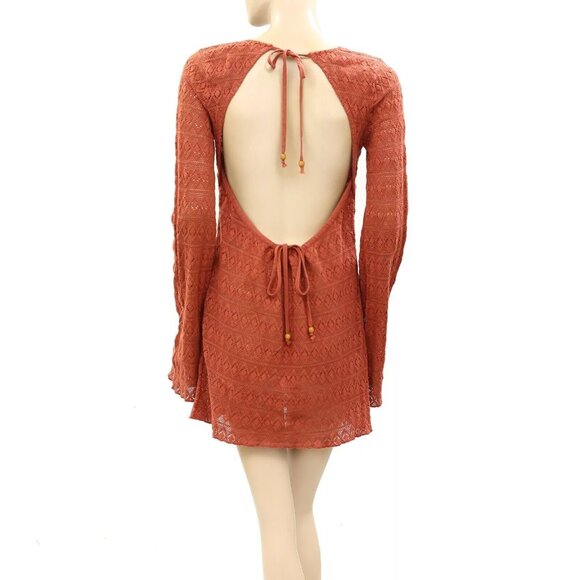 Free People Endless Summer Sea Through Mini Dress Crochet Long Sleeve S 234691 - Picture 5 of 5